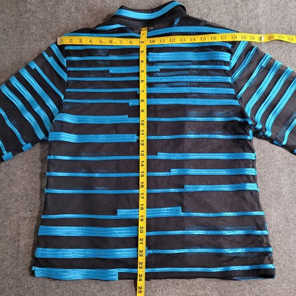 Damee Inc Black Mesh Turquoise Stripe XL Long Sleeve Sheer Full Zip Jacket - Picture 6 of 10